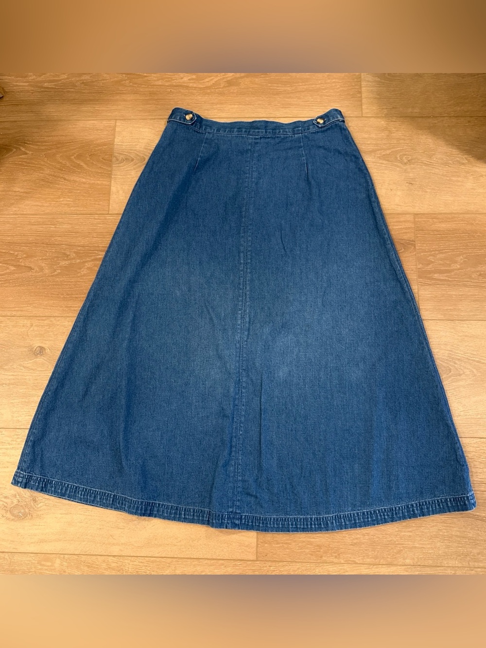 Vintage Talbots Blue 100% Cotton Denim Maxi Flare A-Line Skirt Petite Size 14